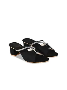 Shoetopia Black Embellished Suede Block Heels