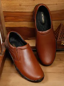 MUTAQINOTI Men Tan Solid Formal Slip-On Shoes