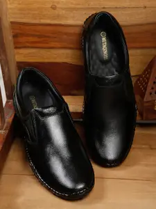 MUTAQINOTI Men Black Solid Leather Slip-On Formal Shoes