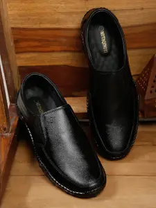 MUTAQINOTI Men Black Solid Leather Slip-On Formal Shoes