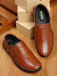MUTAQINOTI Men Tan Stripe Pattern Formal Shoes