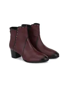 Delize Women Maroon Solid Studded Boots