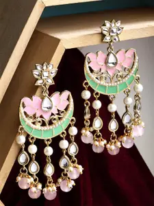 KARATCART Pink & Green Gold-Plated Contemporary Drop Earrings