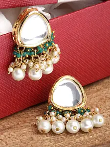 KARATCART Green & White Contemporary Drop Earrings