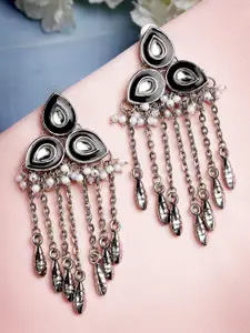 KARATCART Black & White Silver-Plated Contemporary Drop Earrings