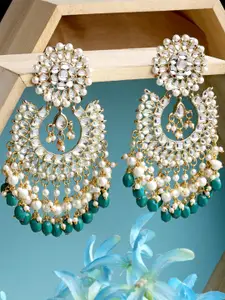 KARATCART Green & White Gold-Plated Contemporary Chandbalis Earrings