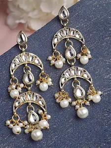 KARATCART Gold-Plated & White Kundan Studded Drop Earrings