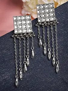 KARATCART Silver-Plated Square Drop Earrings