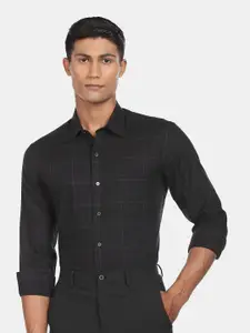Arrow New York Men Black Slim Fit Windowpane Checked Pure Cotton Formal Shirt