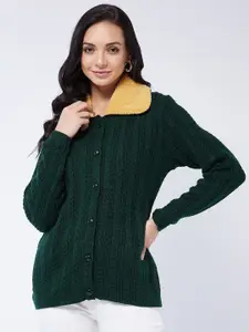 Modeve Women Green Cable Knit Casual Sweater