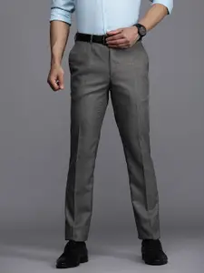 Raymond Men Grey Checked Slim Fit Formal Trousers