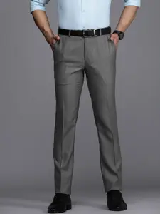 Raymond Men Grey Checked Slim Fit Formal Trousers