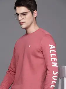 Allen Solly Men Dusty Pink Solid Sweatshirt With Brand Logo Print Detail