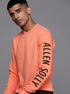 Allen Solly Men Peach-Coloured Solid Sweatshirt With Brand Logo Print Detail