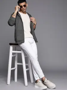 Allen Solly Men Charcoal Grey Solid Hooded Sweatshirt