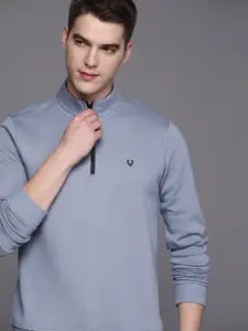 Allen Solly Men Blue Solid Mock Collar Half Zipper Sweatshirt
