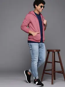 Allen Solly Men Pink Solid Hooded Sweatshirt