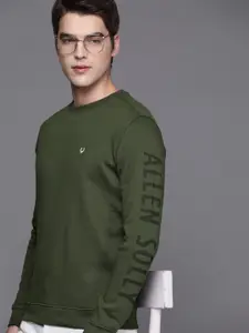 Allen Solly Men Olive Green Solid Sweatshirt With Brand Logo Print Detail