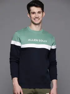 Allen Solly Men Green & Navy Blue Colourblocked Sweatshirt
