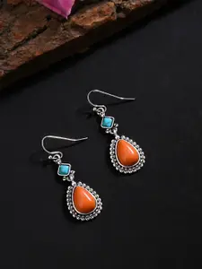 Yellow Chimes Women Silver-Plated & Orange Contemporary Drop Earrings