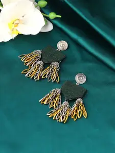 Yellow Chimes Green & Silver-Toned German Silver Beaded Drop Earrings