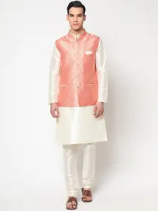GoStyle Men White Kurta with Pyjamas & Nehru Jacket