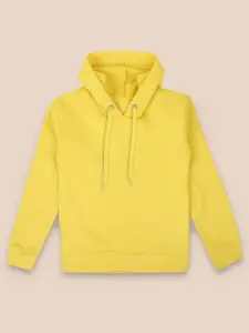 Kids Ville Girls Yellow Hooded Solid Sweatshirt
