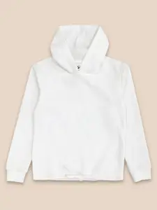 Kids Ville Girls White Solid Hooded Sweatshirt