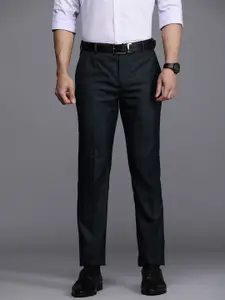 Raymond Men Black Solid Slim Fit Flat-Front Formal Trousers