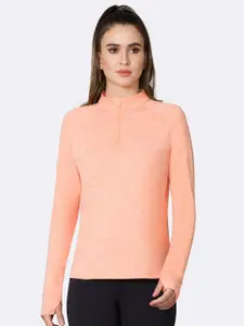 Van Heusen Women Peach-Coloured High Neck Slim Fit T-shirt