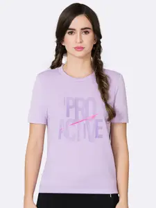 Van Heusen Women Purple Typography Printed Slim Fit Anti Odour T-shirt