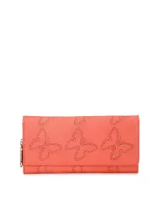 Butterflies Women Coral Orange Patterned Twofold Wallet