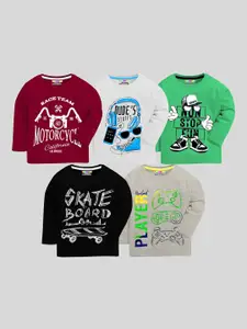 KUCHIPOO Boys Pack Of 5 Typography Printed T-shirts