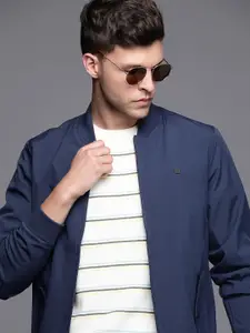 Allen Solly Men Navy Blue Solid Bomber Jacket