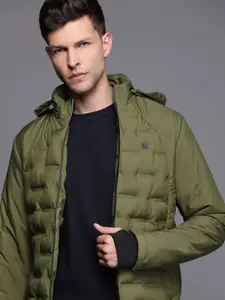 Allen Solly Men Olive Green Solid Hooded Padded Jacket