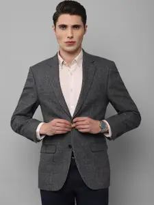 Louis Philippe Men Charcoal Grey Checked Single-Breasted Pure Wool Blazer