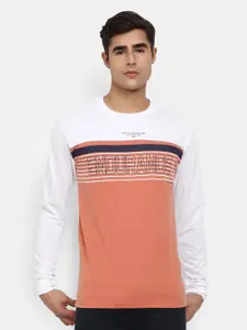 V-Mart Men Peach-Coloured & White Colourblocked Cotton T-shirt