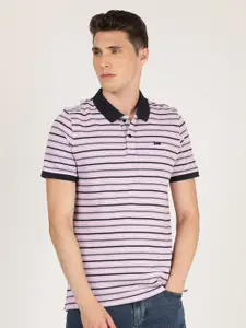 Lee Men Purple Striped Polo Collar Slim Fit T-shirt