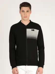 Lee Men Black Striped Hooded Sweatshirt