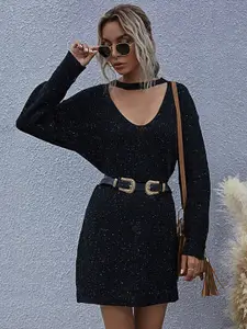 StyleCast Black Embellished A-Line Dress