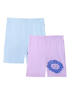 You Got Plan B Girls Pack Of 2 Blue Printed Antimicrobial Technology Shorts