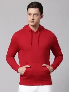 High Star Men Red Hooded Solid Sweatshirt
