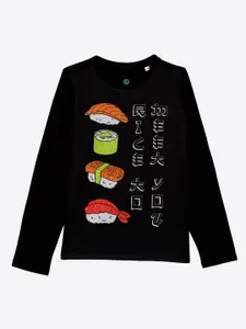 YK Boys Black Asian Food Printed T-shirt