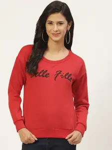 Belle Fille Women Red Printed Sweatshirt