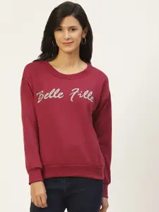 Belle Fille Women Maroon Printed Sweatshirt