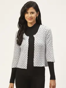 Belle Fille Women White & Grey Melange Crop Shrug