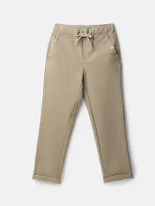 United Colors of Benetton Boys Beige Mid Rise Regular Fit Cotton Trousers
