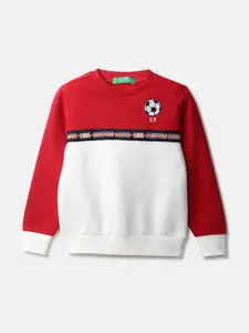 United Colors of Benetton Boys Red & White Colourblocked Cotton Sweatshirt