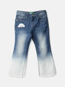 United Colors of Benetton Girls Blue Flared Heavy Fade Jeans
