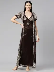 Bailey sells Women Brown Printed Sleeveless Maxi Nightdress